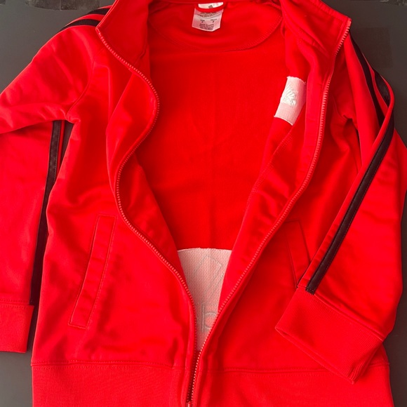 Adidas Red Track Jacket with Black Stripes and Lettering. Kids Size 7 - Picture 6 of 12